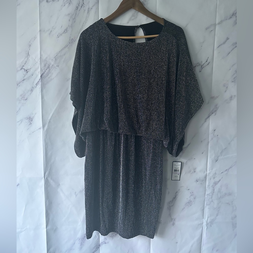JESSICA HOWARD MISSY BLACK/SILVER BATWING SLEEVE COCKTAIL DRESS SIZE 6 - NEW